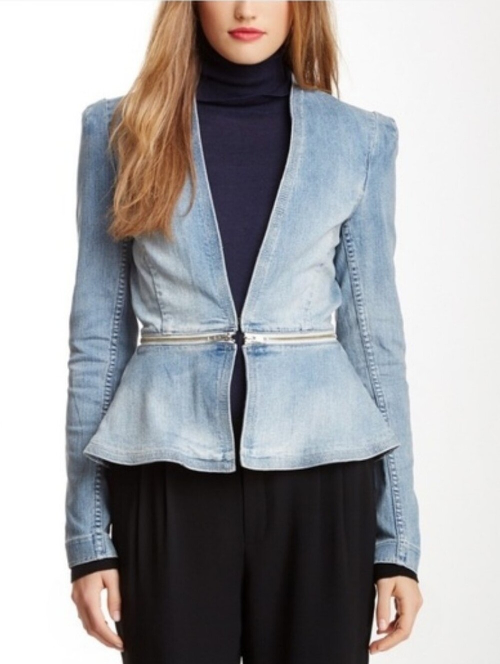 Rebecca Taylor Blue Denim Peplum Jacket Zipper Womens Size 6